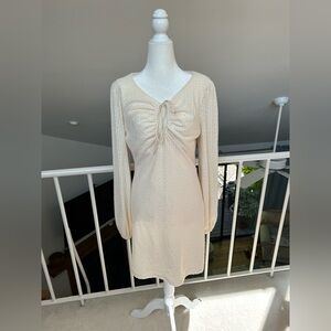 ASTR The Label Size L Talani Knit Mini Dress Cream White Whimsical Bodycon